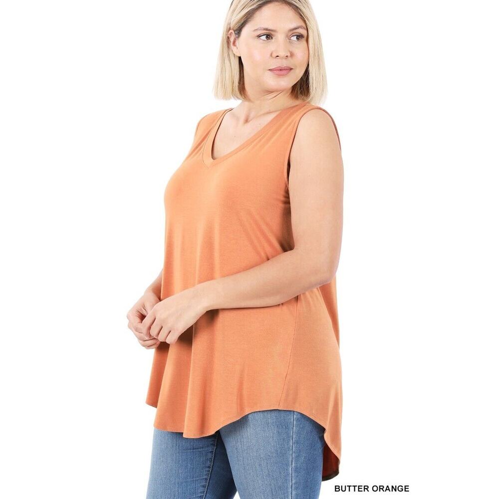 1X V-Neck Sleeveless Luxe Rayon Hi-Low Tank Top Soft Stretch Flowy Tunic